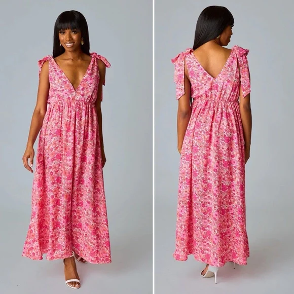 Buddy Love Meme Maxi Dress Tie Shoulder Medium NWT - Picture 2 of 12